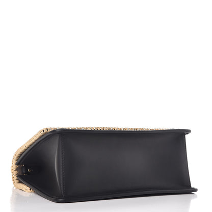 Fendi Vitello Century Raffia Snakeskin F is Fendi FF Woven Embroidered Kan I Shoulder Bag Black Natural 5 of 8