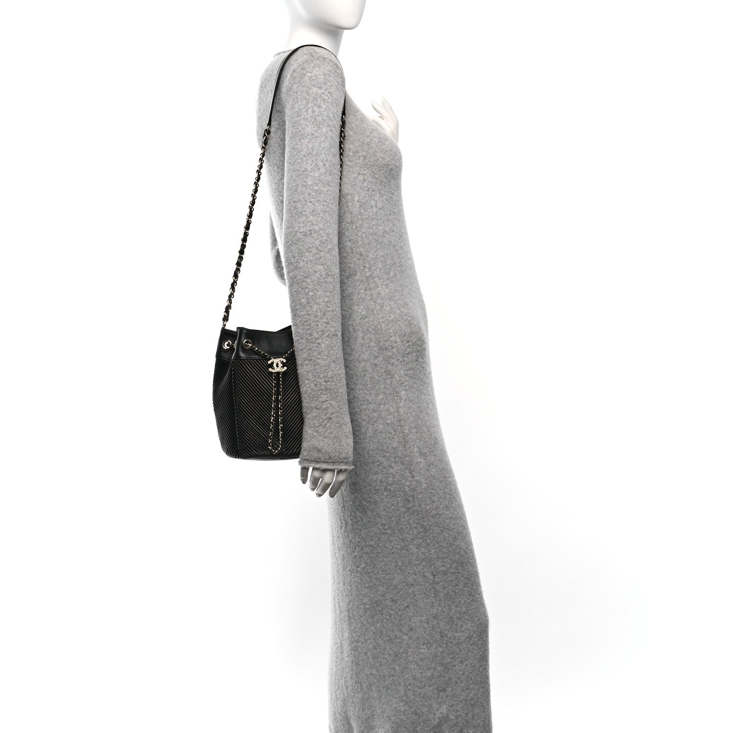 Chanel Lambskin Chevron Drawstring Bag Black 2 of 10