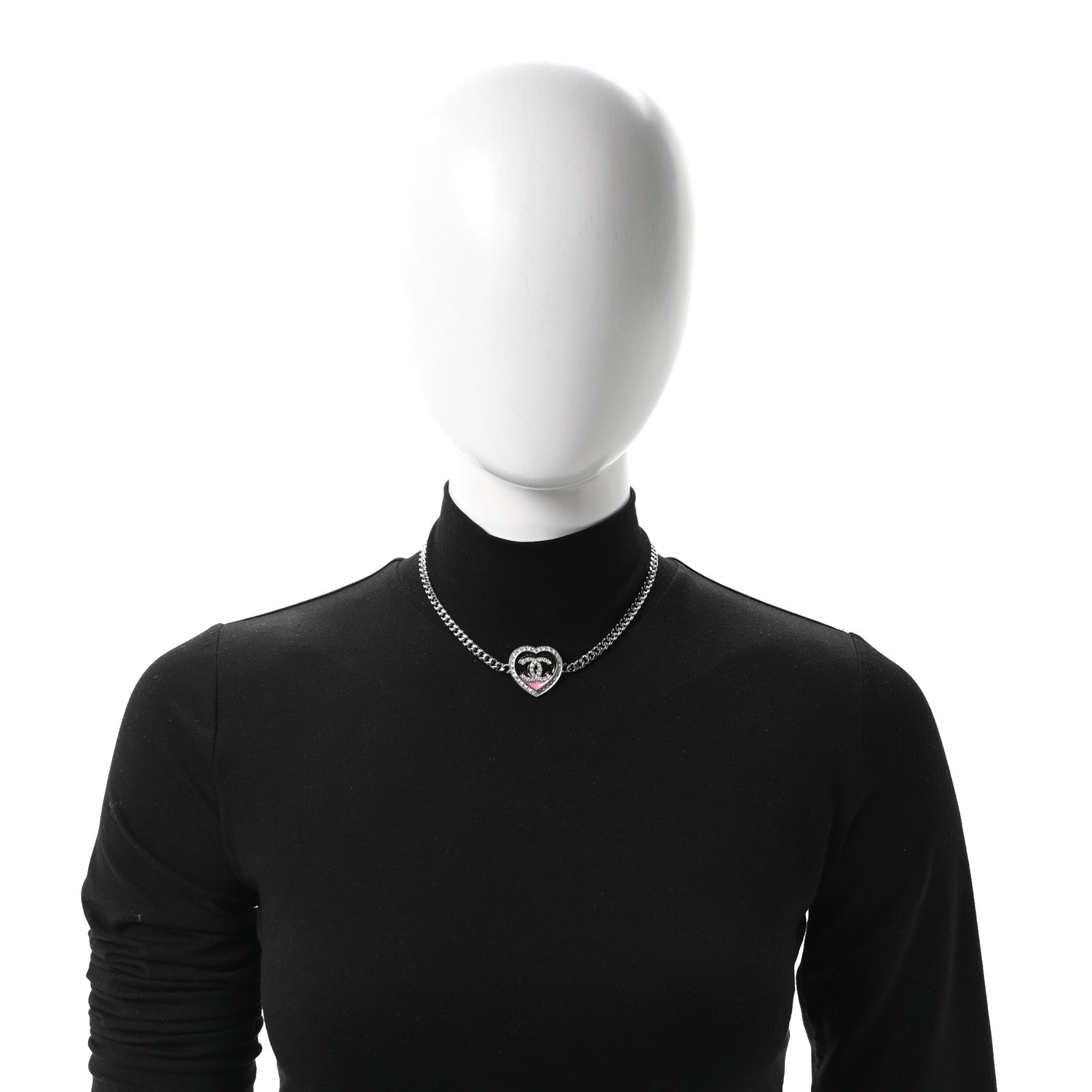 Chanel Resin Crystal Glitter CC Heart Choker Silver Black Pink 2 of 5
