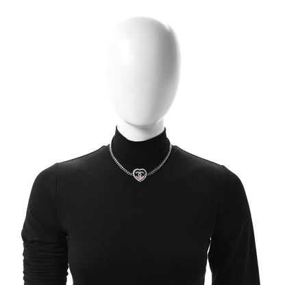 Chanel Resin Crystal Glitter CC Heart Choker Silver Black Pink 2 of 5