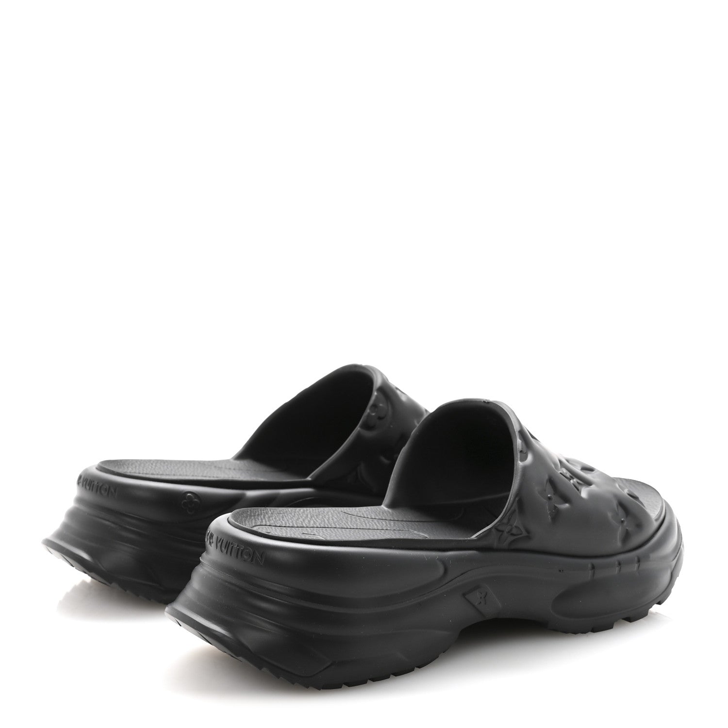 Louis Vuitton Rubber Embossed Monogram Pool 55 Flat Comfort Mule 37 Black 5 of 8