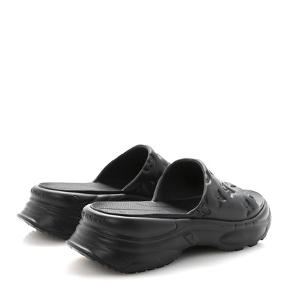 Louis Vuitton Rubber Embossed Monogram Pool 55 Flat Comfort Mule 37 Black 5 of 8