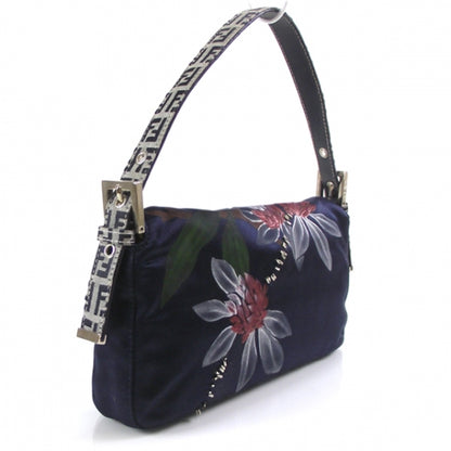 Fendi Satin Floral Baguette Navy 3 of 11