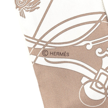 Hermes Silk Ex-Libris Twilly Beige White Caramel 2 of 3