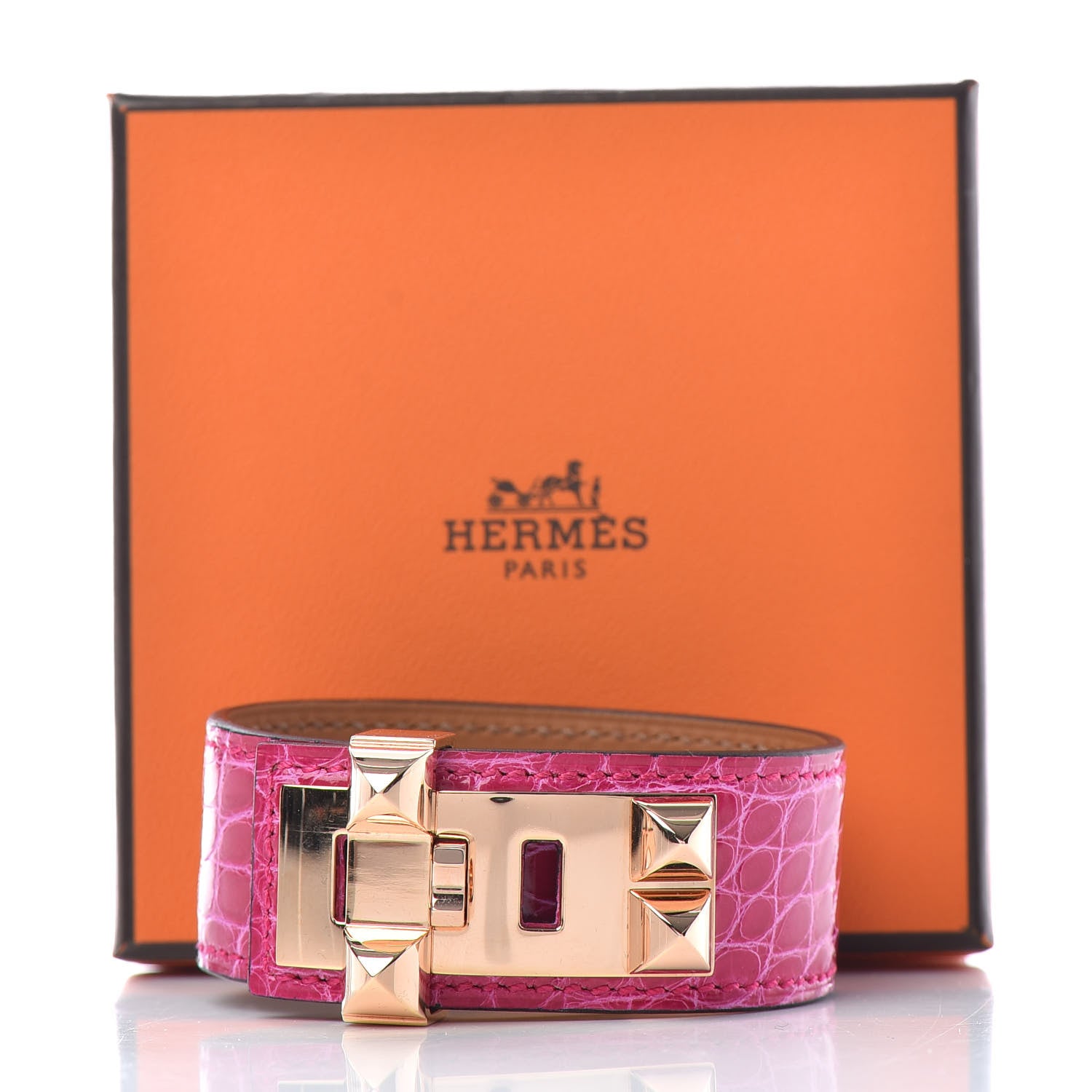 Hermes Shiny Alligator Collier de Chien CDC 24 Bracelet T2 Rose Pourpre 5 of 5