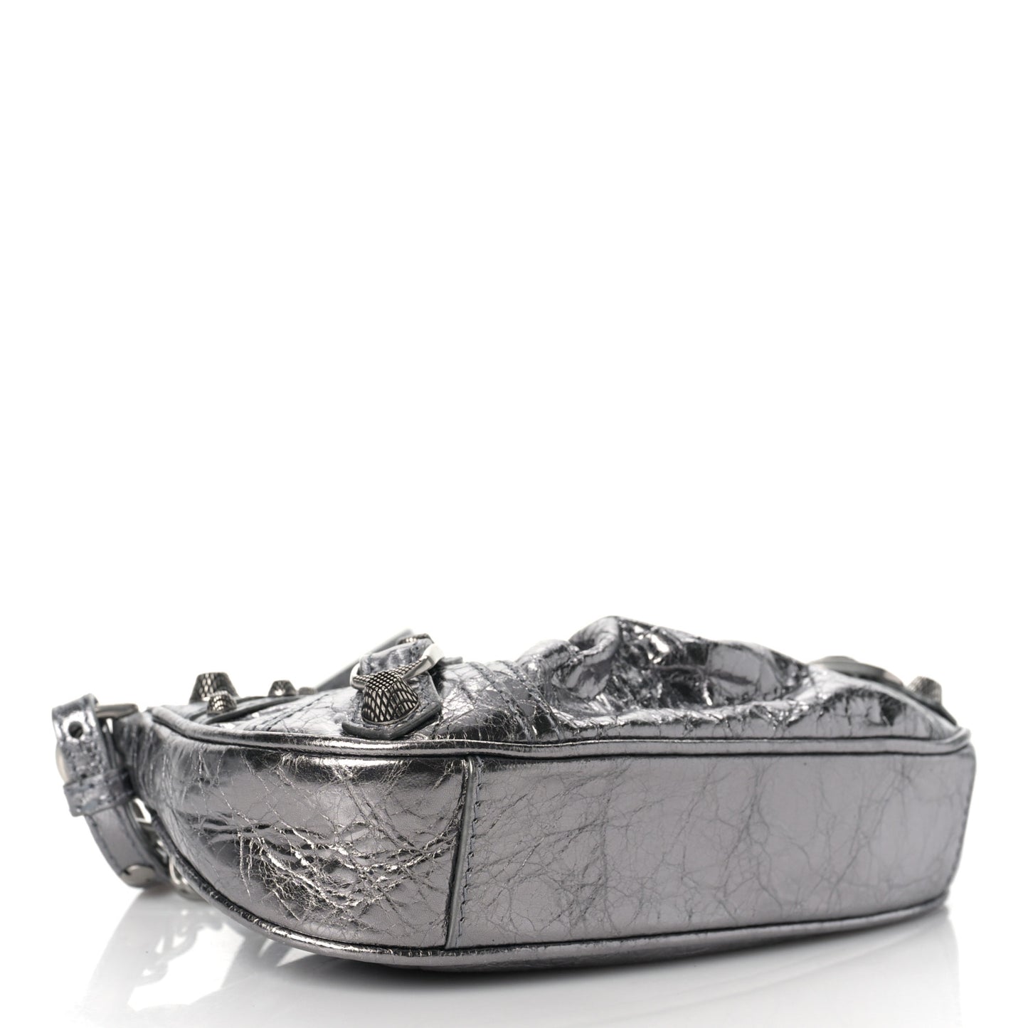 Metallic Agneau Arena Le Cagole Purse With Chain Mini Silver