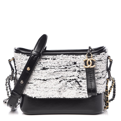 Chanel Sequin Wool Calfskin Small Gabrielle Hobo Black White 1 of 11
