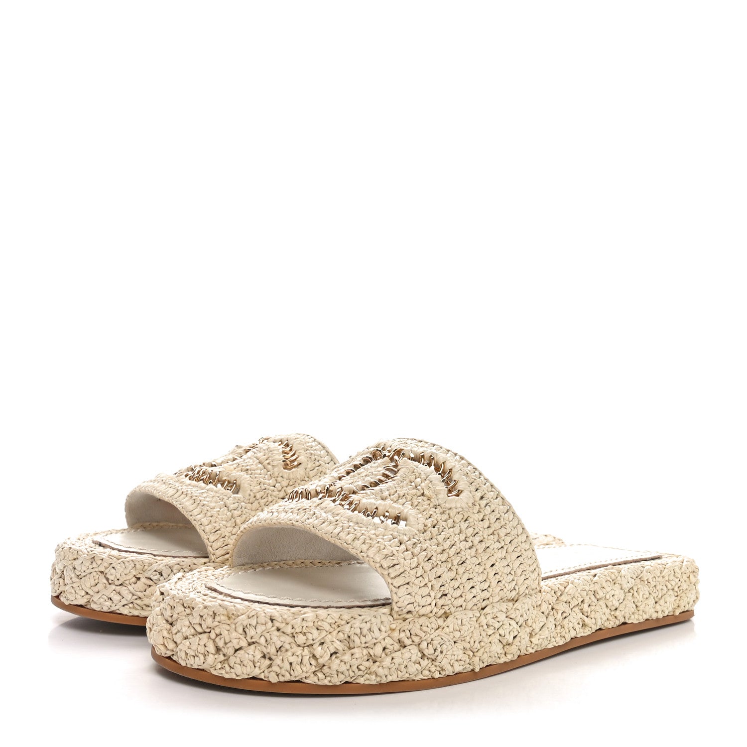 Chanel Raffia CC Espadrille Slip On Sandals 37 Beige 4 of 9