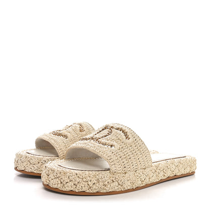 Chanel Raffia CC Espadrille Slip On Sandals 37 Beige 4 of 9