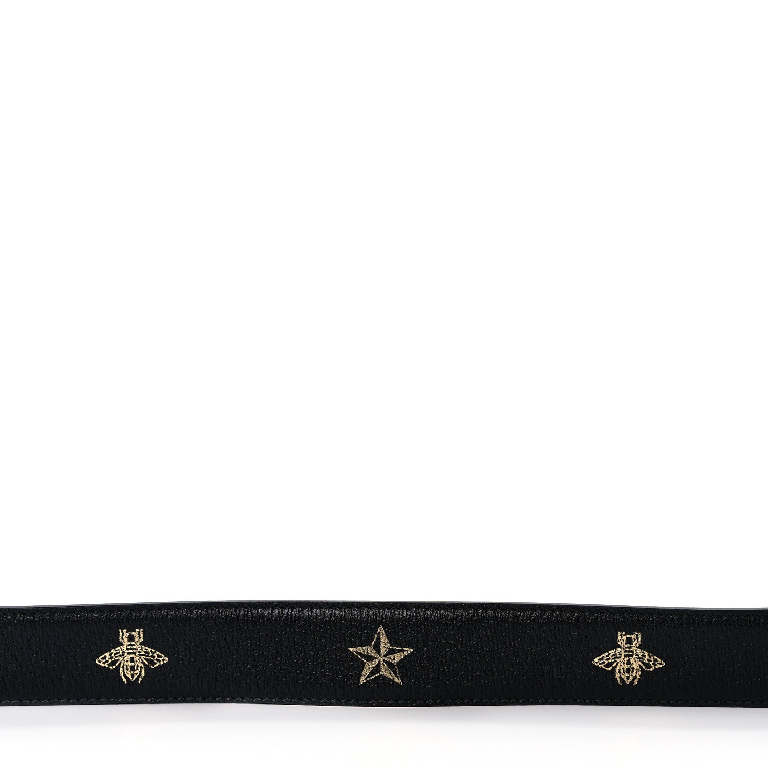 Gucci Textured Dollar Calfskin Bees And Stars Print Mens 35mm Belt 110 44 Black Gold 7 of 7
