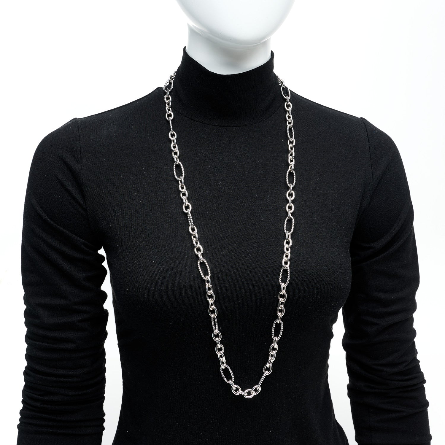 David Yurman Sterling Silver 18K Yellow Gold Figaro Chain Necklace 2 of 5