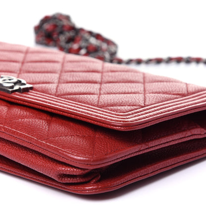 Chanel Caviar Quilted Boy Wallet On Chain WOC Red 7 of 11