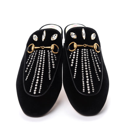 Gucci Velvet Marquise Crystals Womens Princetown Slippers 38.5 Black 5 of 11