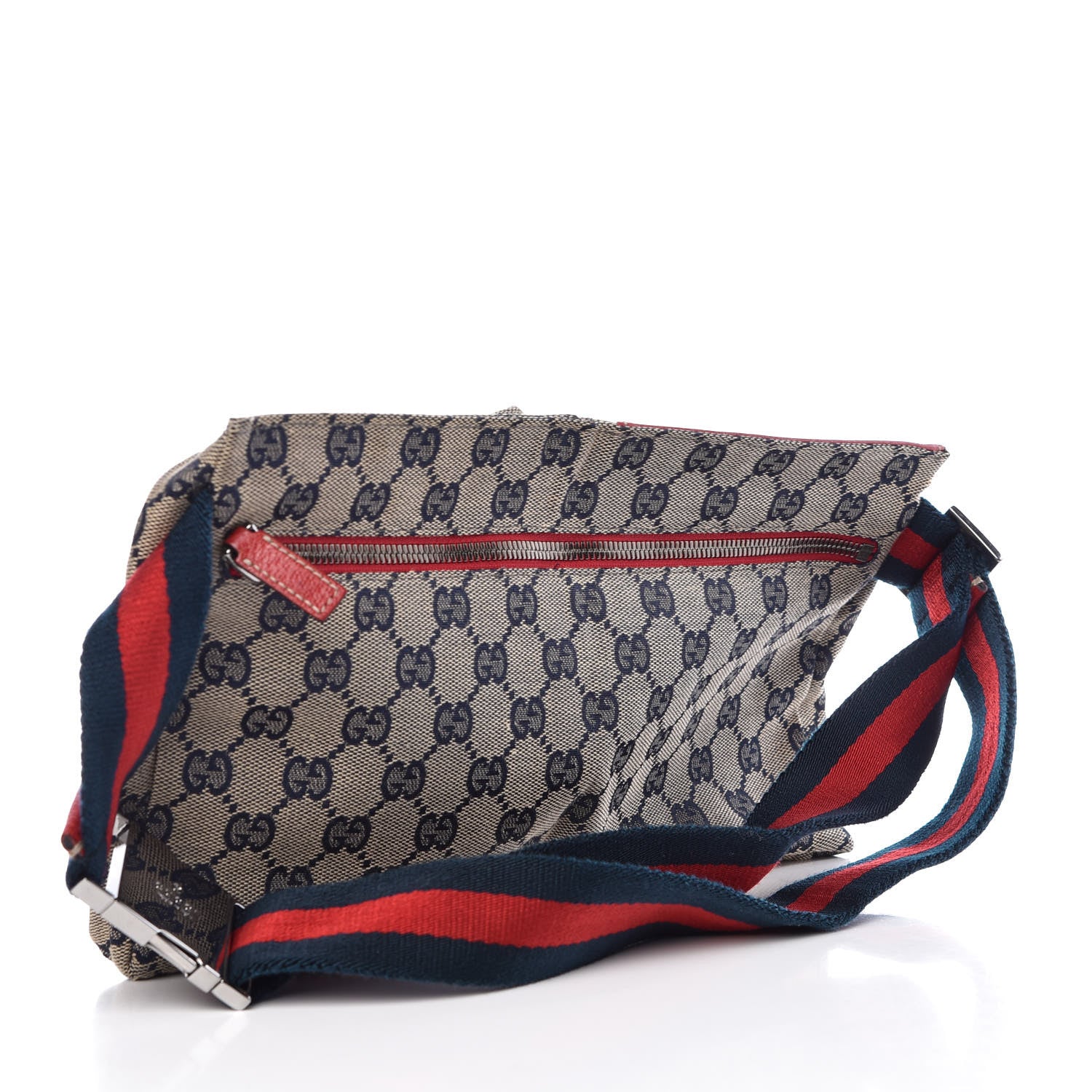 Gucci GG Monogram Web Double Pocket Belt Bag Navy Red 3 of 7