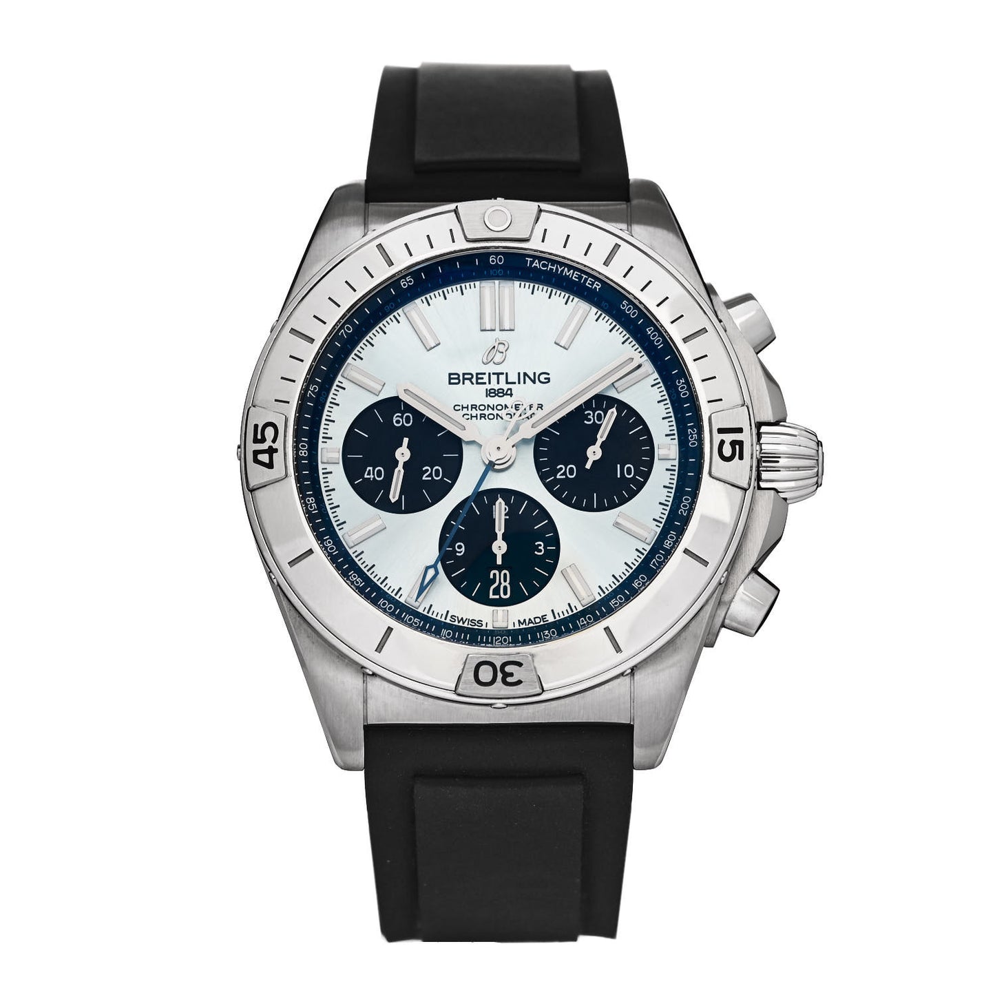 Stainless Steel Rubber 42mm Chronomat Automatic Watch Ice Blue PB013410