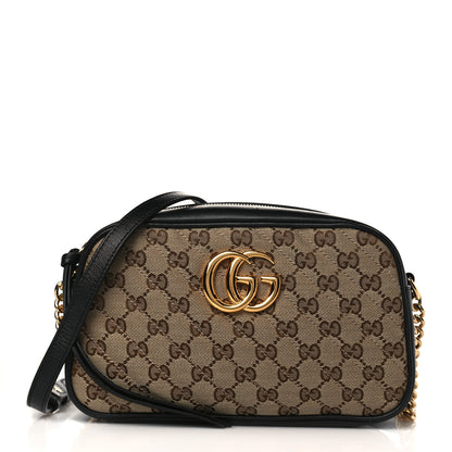 Gucci Monogram Matelasse Diagonal Small GG Marmont Chain Shoulder Bag Beige Black 1 of 10