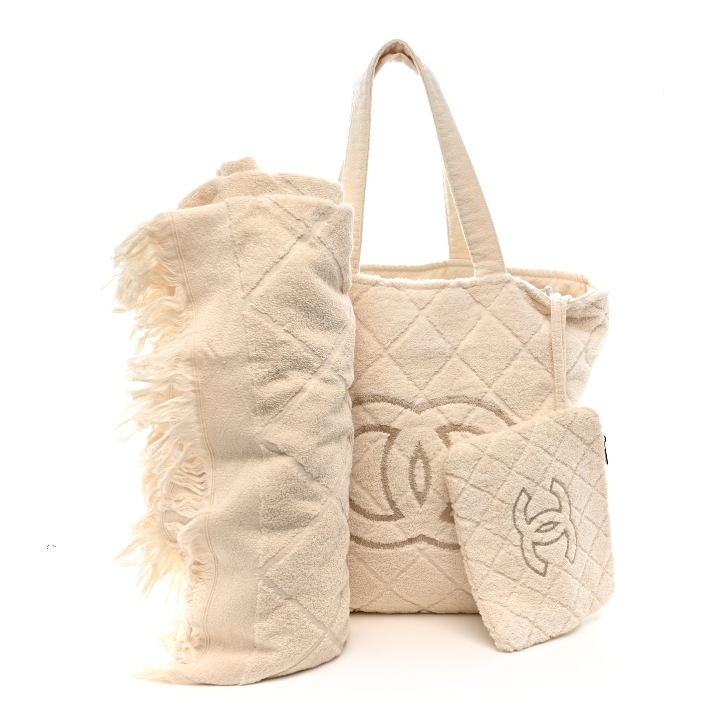 Terry Cotton CC Beach Tote Towel Set Ivory