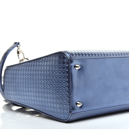 Christian Dior Metallic Patent Micro-Cannage Medium Lady Dior Blue 8 of 9