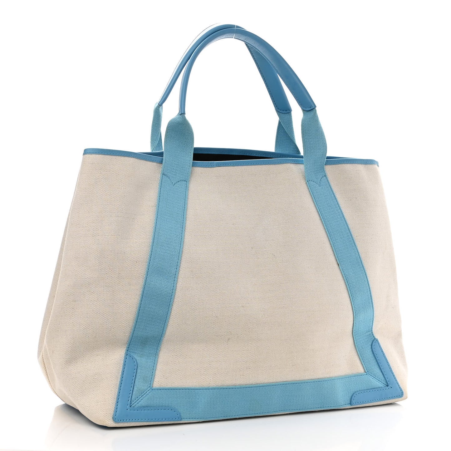 Cotton Canvas Calfskin M Navy Cabas Light Blue