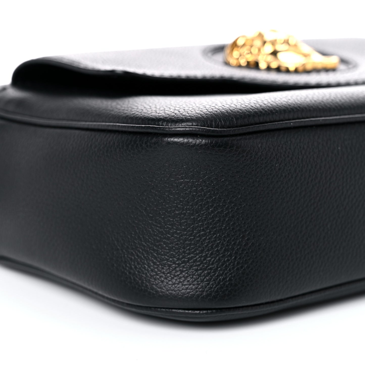 Grained Calfskin Medusa Camera Bag Black