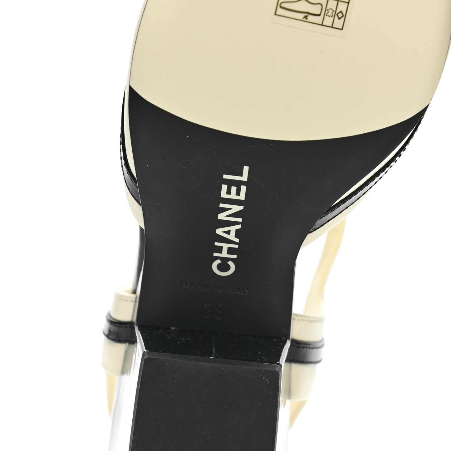 Lambskin Patent Cap Toe CC Slingback Sandals 38 Ivory Black