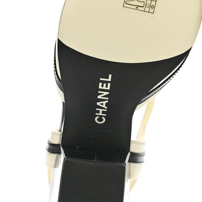 Chanel Lambskin Patent Cap Toe CC Slingback Sandals 38 Ivory Black 7 of 11