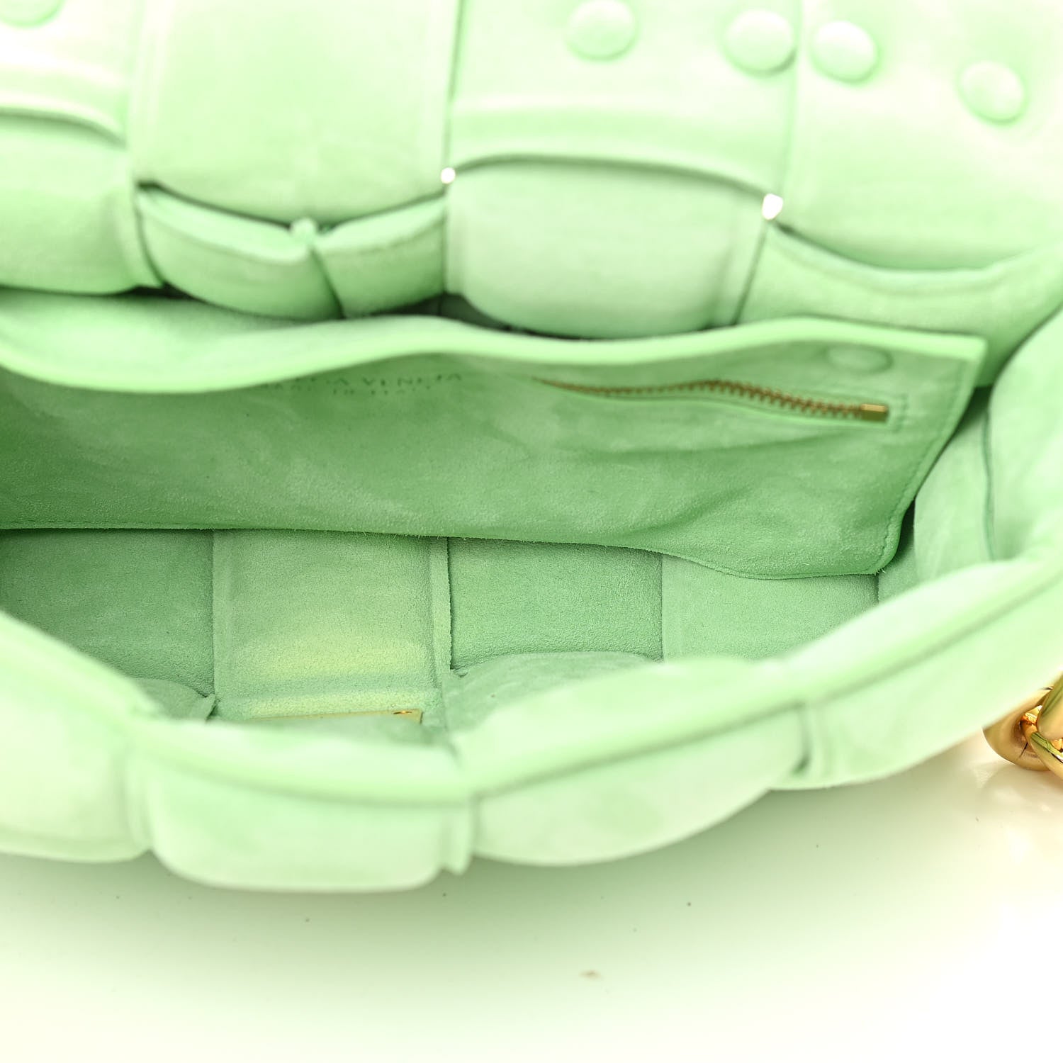 Bottega Veneta Suede Maxi Intrecciato Padded Chain Cassette Crossbody Bag Wasabi 5 of 9