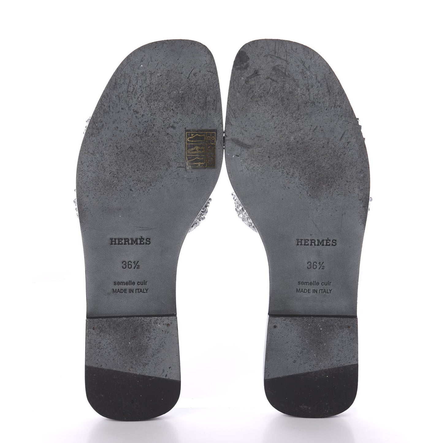 Suede Goatskin Crystal Oran Sandals 36.5 Gris Argente