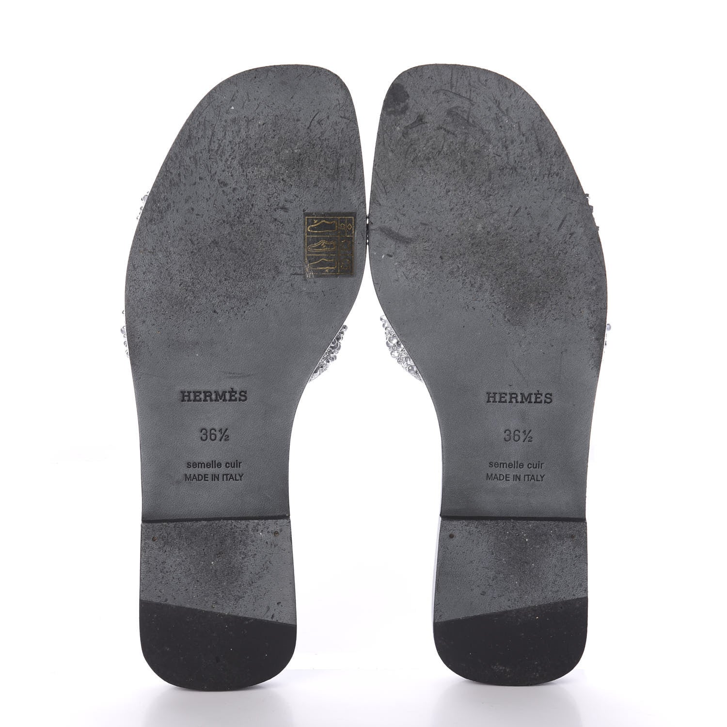 Hermes Suede Goatskin Crystal Oran Sandals 36.5 Gris Argente 7 of 7