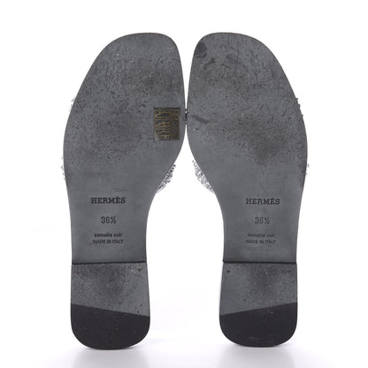 Hermes Suede Goatskin Crystal Oran Sandals 36.5 Gris Argente 7 of 7