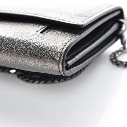 Alexander McQueen Metallic Calfskin Skull Wallet on Chain Black Pearl 6 of 12