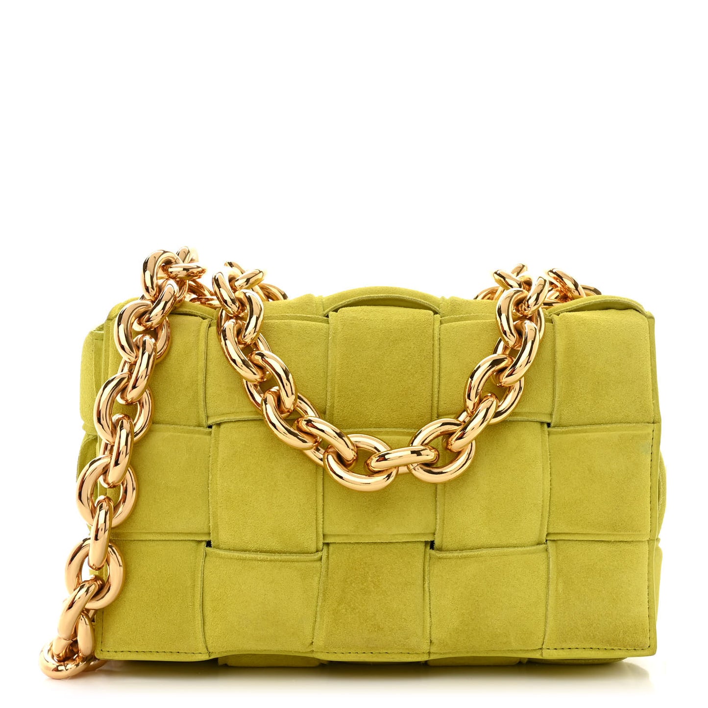 Suede Maxi Intrecciato Padded Chain Cassette Crossbody Bag Kiwi