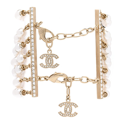 Chanel Pearl Crystal CC Multistrand Bracelet Gold White 3 of 4