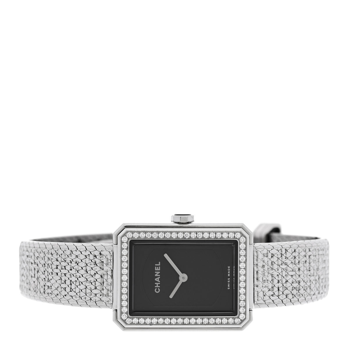 Stainless Steel Diamond Bezel 21mm Boy-Friend Tweed Quartz Watch Black