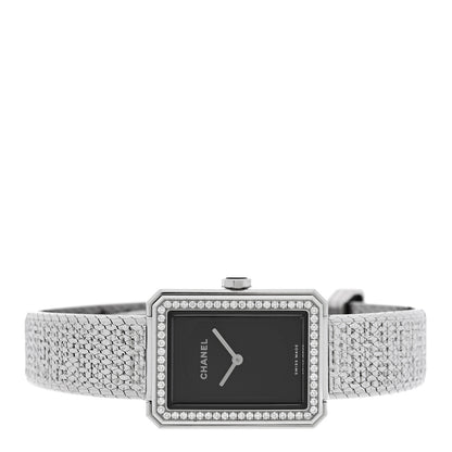 Chanel Stainless Steel Diamond Bezel 21mm Boy-Friend Tweed Quartz Watch Black 2 of 4