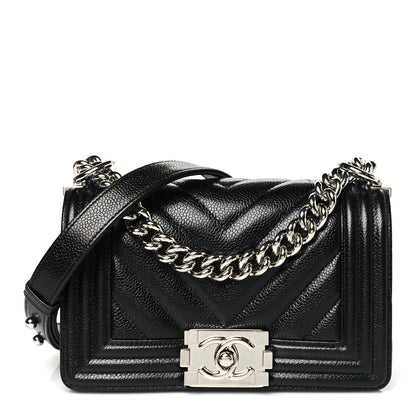 Chanel Caviar Chevron Quilted Small Boy Flap Black 1 of 10