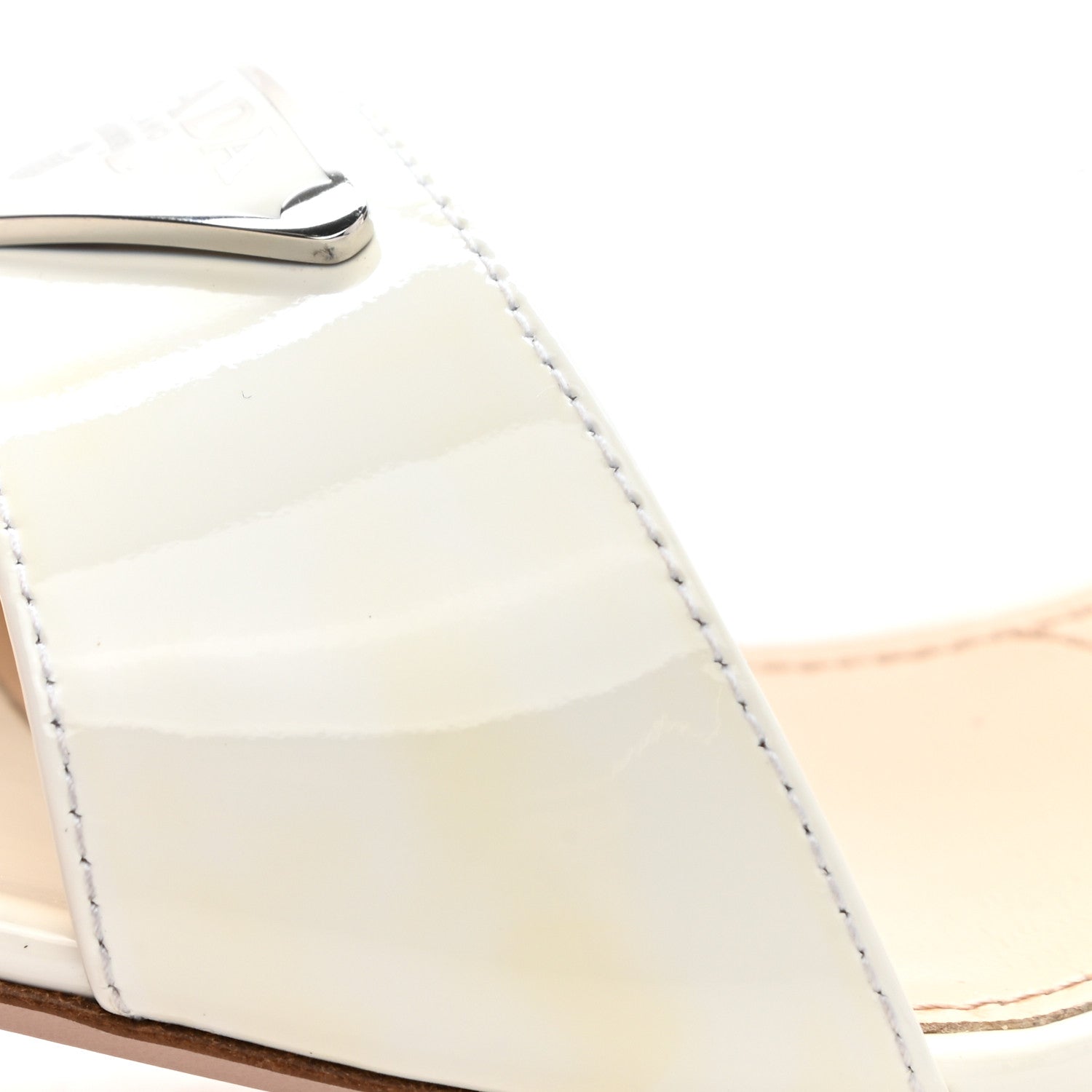 Prada Vernice Metal Triangle Logo Open Toe 65mm Sandals 39.5 Bianco 8 of 9