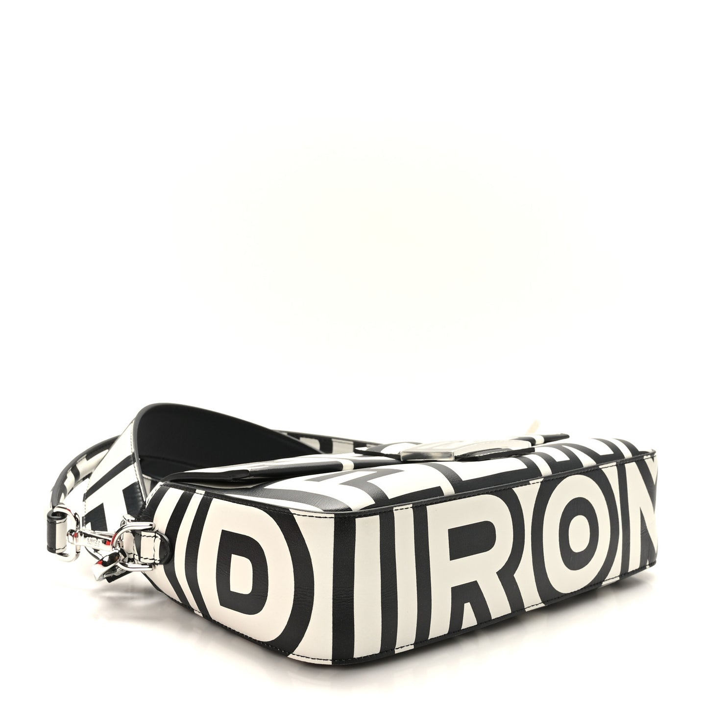 X MARC JACOBS Vitello Seta Logo Print Baguette White Black