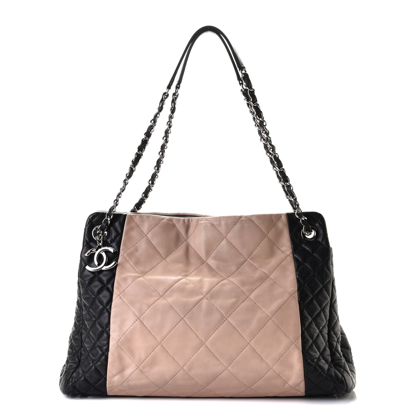 Lambskin Quilted CC Shopping Tote Black Rose Clair