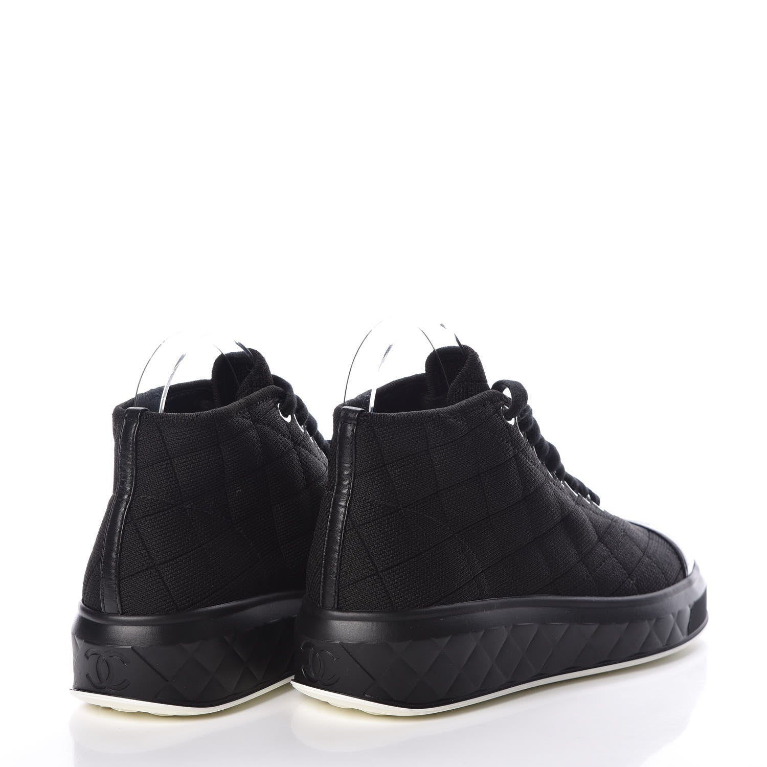 Chanel Fabric Quilted Lambskin Cap Toe Lace Up Sneakers 36 Black 4 of 7