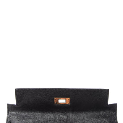 Hermes Chevre Mysore Horseshoe Kelly Sellier 28 Black Deep Red 16 of 36