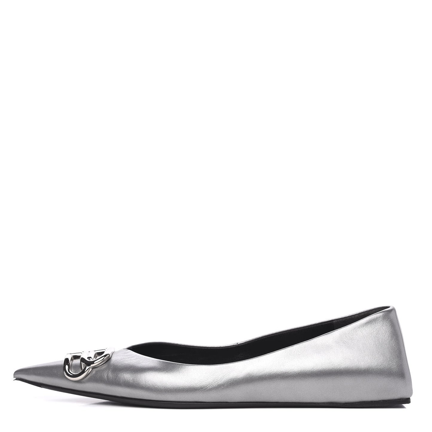 Metallic Calfskin BB Knife Pointy Toe Ballerina Flats 39.5 Silver Hardware