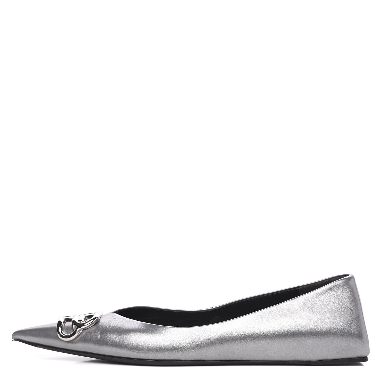 Balenciaga Metallic Calfskin BB Knife Pointy Toe Ballerina Flats 39.5 Silver Hardware 1 of 9