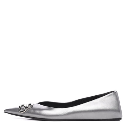 Balenciaga Metallic Calfskin BB Knife Pointy Toe Ballerina Flats 39.5 Silver Hardware 1 of 9