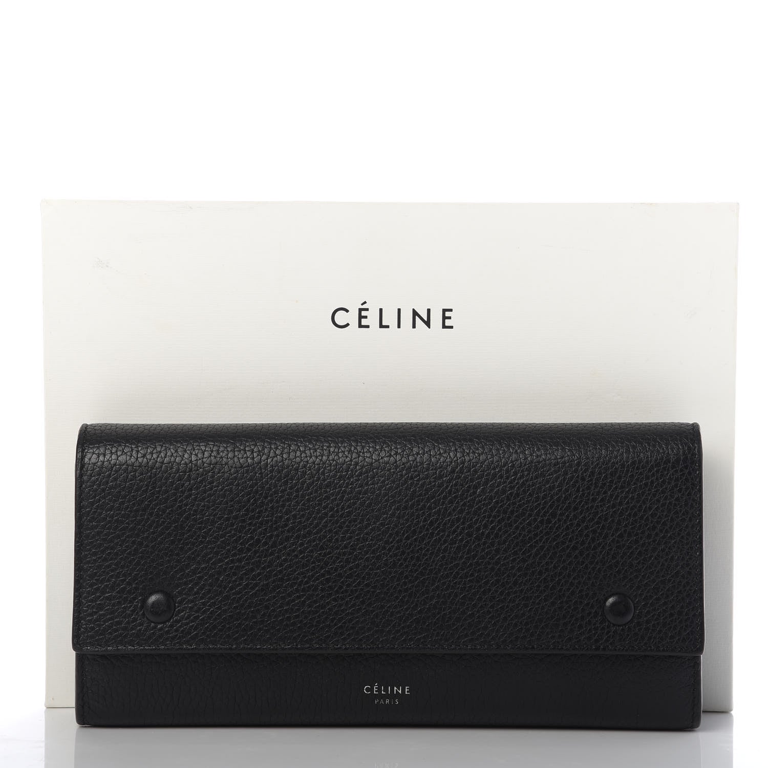 Celine Drummed Calfskin Large Multifunction Flap Wallet Black 10 of 10