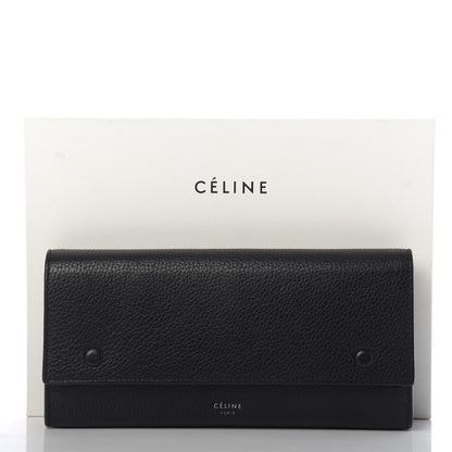 Celine Drummed Calfskin Large Multifunction Flap Wallet Black 10 of 10