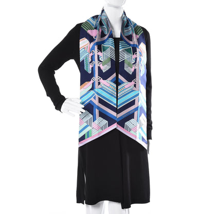 Hermes Silk Sangles en Zigzag Fleuries Maxi Twilly Marine Rose Turquoise 2 of 5