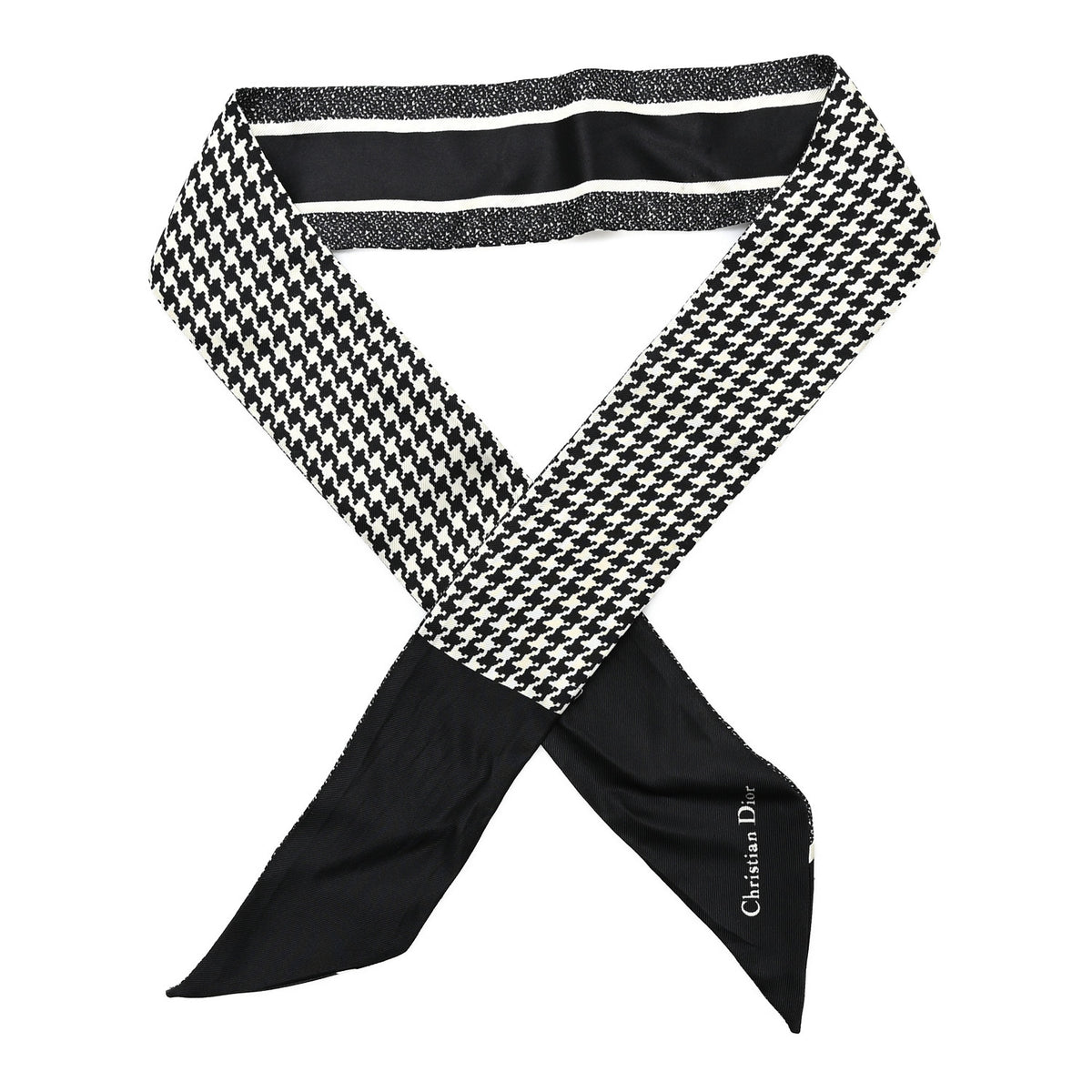 Christian Dior Silk Houndstooth Mitzah Scarf Black White 1 of 3