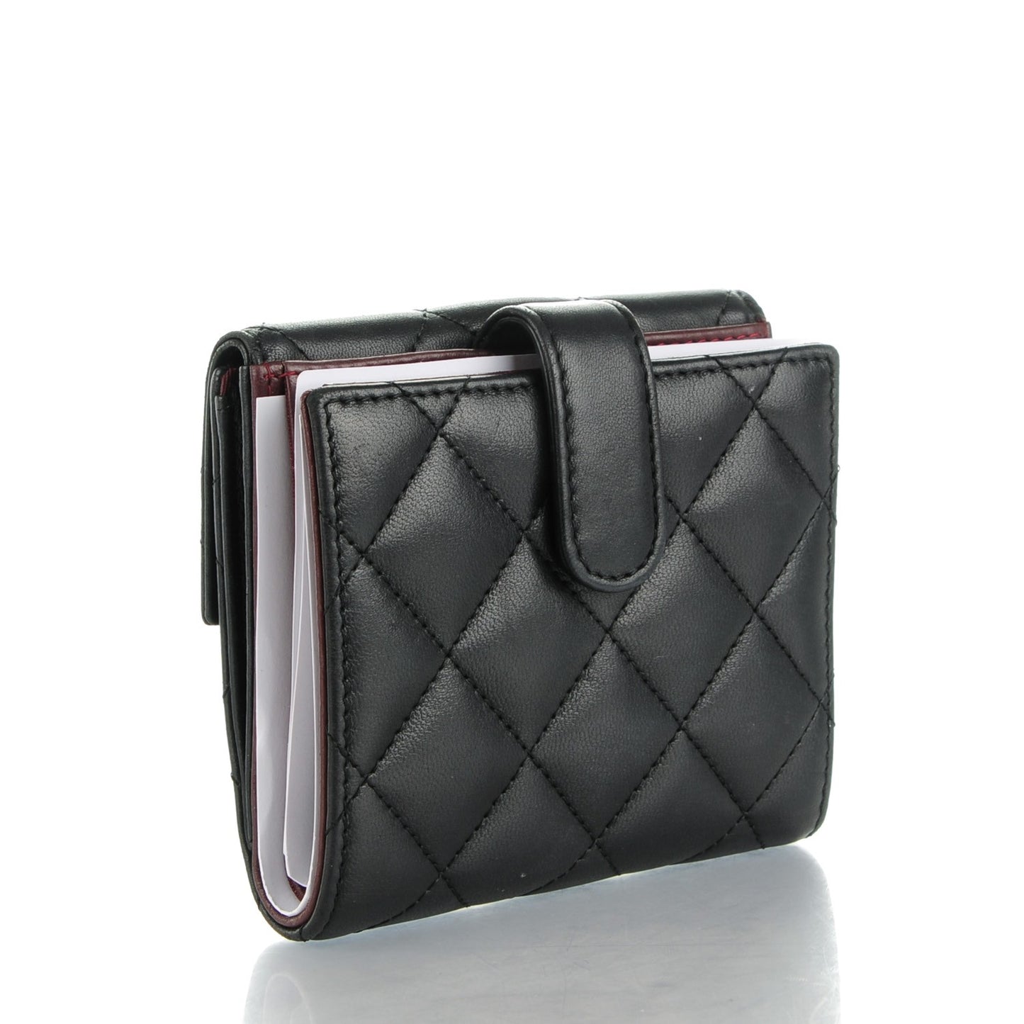 Lambskin Quilted Compact French Flap Wallet Black