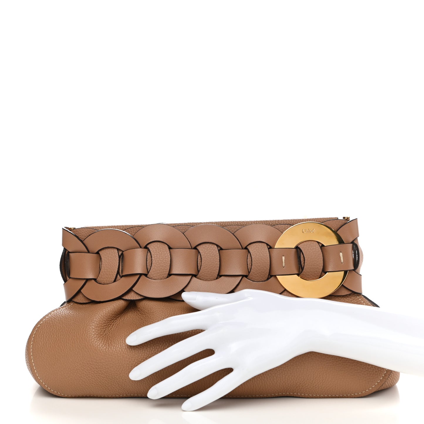 Grained Calfskin Darryl Clutch Cement Brown